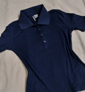 H&amp;M Ribbed Fitted Polo Tshirt ( women )
