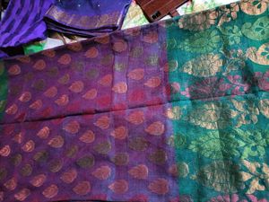 Purple & Green Leaf Print Saree