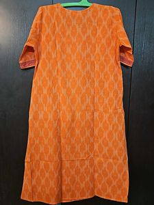 Aline Ikkat Kurti With Front Pockets N Applique