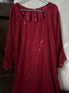 Maroon Embellished Kurta