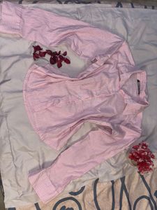 White Striped Pink Waist Fitted Shirt-BRAND NEW