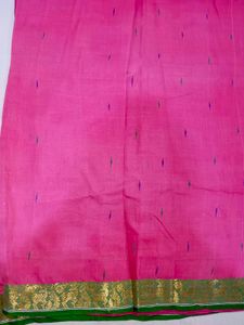 Pink Cotton Saree with Gold Accents