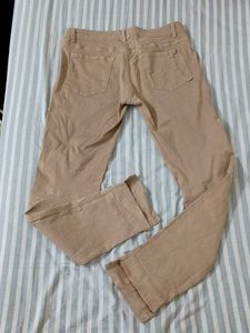 (30 Waist) Beige Denim/Cotton Blend With Side Slit