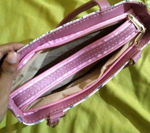 Pink And White Handbag