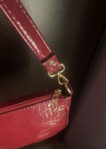 Red Croc Embossed Baguette Bag