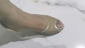 Golden Studded Peep-toe Heels