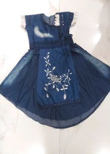 Denim Dress with Floral Embroidery