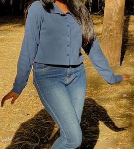 Blue Ribbed Cropped Top