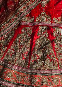 Red &amp; Gold Embroidered Lehenga