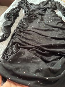 Black Off-Shoulder Sparkle Mini Dress