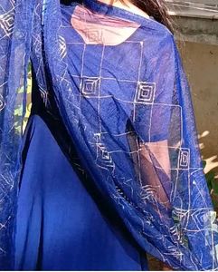 Anarkali Suit Set With Palazzo & Blue Net Dupatta