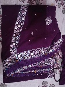 Purple Partywear Saree With Blouse