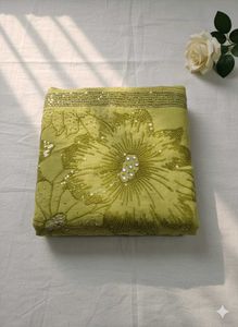 Elegant Green Sequin Saree with readymade blouse