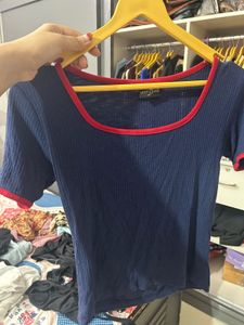 Cute Navy & Red Trim Top