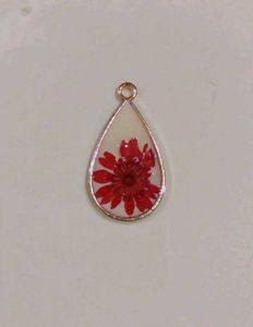Red Flower Resin Teardrop Pendant