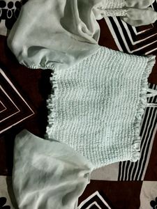 White Puff Sleeve Crop Top