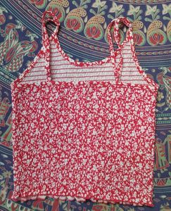 Red &amp; White Floral Smocked Tank Top