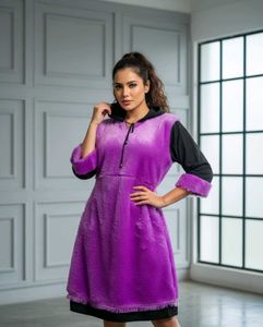 Purple Faux Fur Hoodie Dress