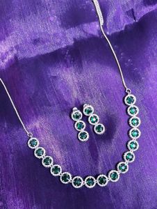 American Diamond Emeald Jewellery Set