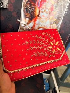 Red &amp; Gold Embellished Clutch