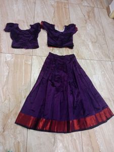 Purple Pattupavada With 2 Blouses