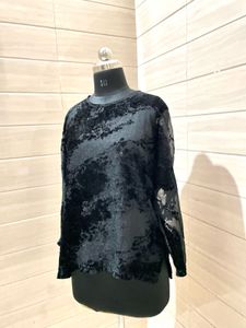 Party Black Velvet Abstract Print Top