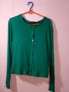 Bottle Green Long Sleeves Crop Top