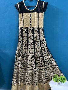 Black Netted Heavy Embroidered Full Length Dress