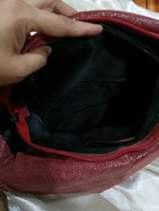 Red Chain Trimmed Shoulder Bag