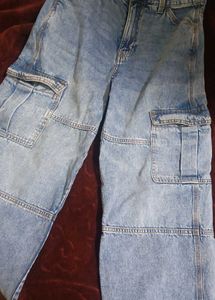 Vintage Light Wash Denim Cargo Pants