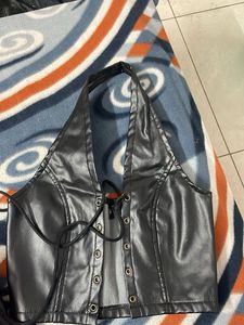 Black Faux Leather Halter Top