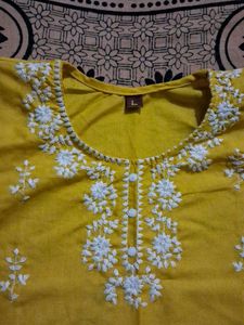 Yellow Embroidered Kurti