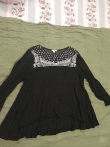 Black Embroidered Long Sleeve Top