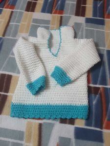 Beautiful White And Green Wool Frock