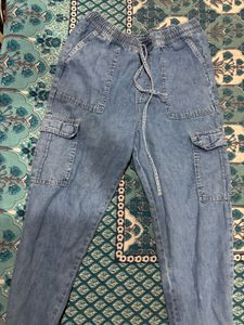 Light Wash Denim Cargo Pants