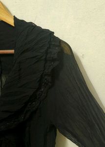 Trendy New Ruffled Black Sheer Blouse