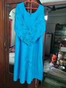 Sky-blue Long Kurti Pant.