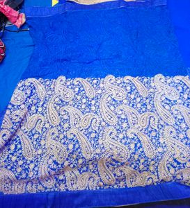 Elegant Blue Heavy Embroidered Saree