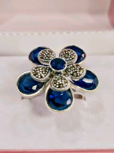 Blue Flower Ring 925 Silver Sterling