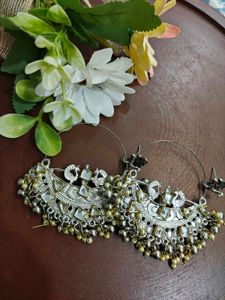 Statement Silver Kundan Hoop Earrings