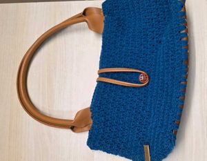 Blue Crochet Tote Bag