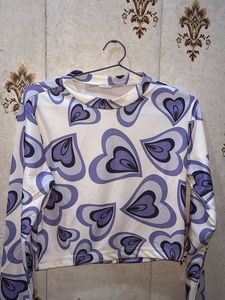 Pinteresty Heart Pattern Long Sleeve Top in purple