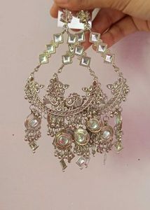 Silver Mirror Work Traditional Earrings