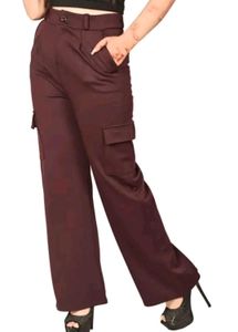 Maroon Wide Leg Cargo Pants