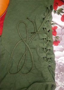 Olive Green Lace-Up Detail Top