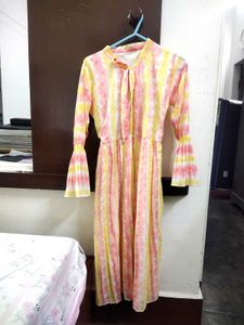 Pink & Yellow Striped Midi Dress