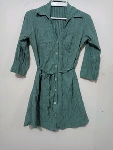 Women Green Check Tunic With Front Opening