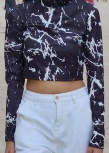 Black Marbled Crop Top