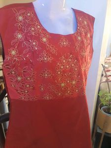Red Embroidered Kurta