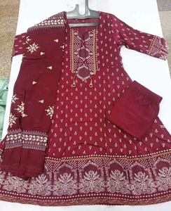 Maroon Printed Kurta Set